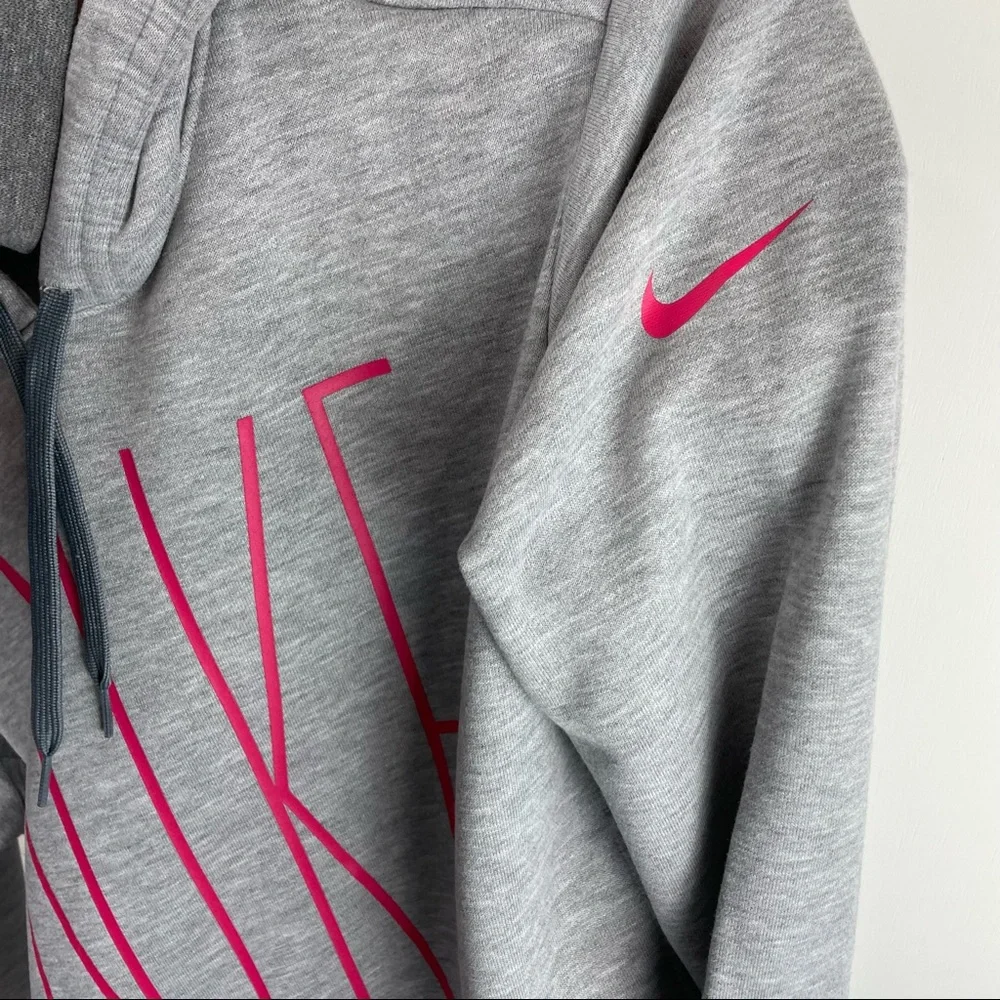 Nike Dri Fit Grey Pink Logo Hoodie Sz Medium